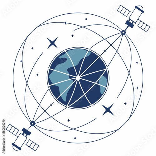 A digital network of satellites above Earth with NATO logo at the center