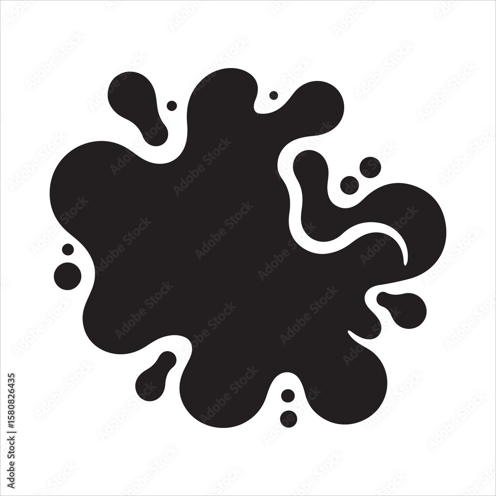 Fototapeta premium Abstract black splatter shape with droplets and swirls