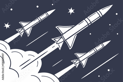 Stylized missiles being intercepted mid-air by NATO defense systems
