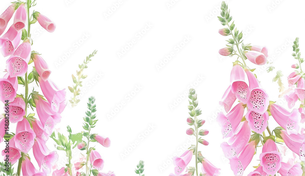 Fototapeta premium Pink Foxglove Flowers Frame