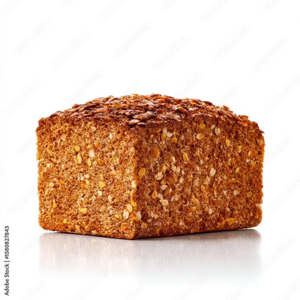 Freshly Baked Whole Grain Bread with Seed Topping on White Background Freshly Baked Whole Grain Bread with Seed Topping on White Background