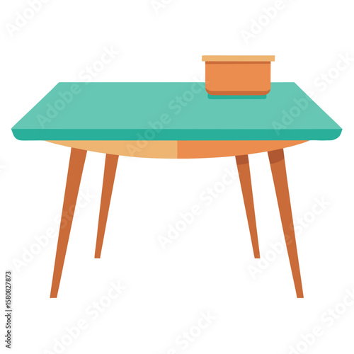 Modern dining table with four sturdy legs presented as a clean flat vector illustration isolated on white background