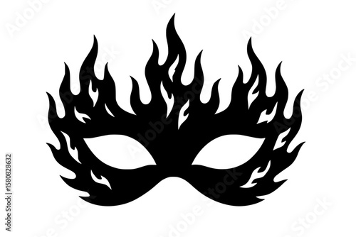 Flame-Patterned Masquerade Mask Silhouette in Black