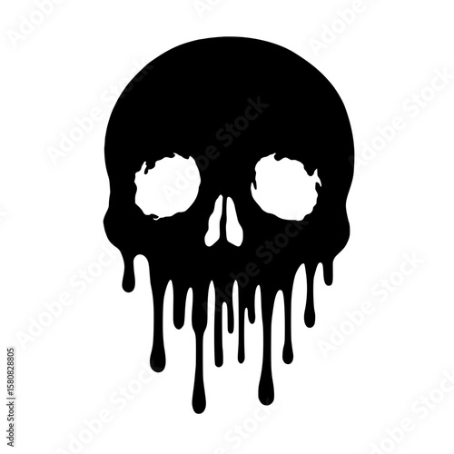 Dripping Black Skull Silhouette on White Background