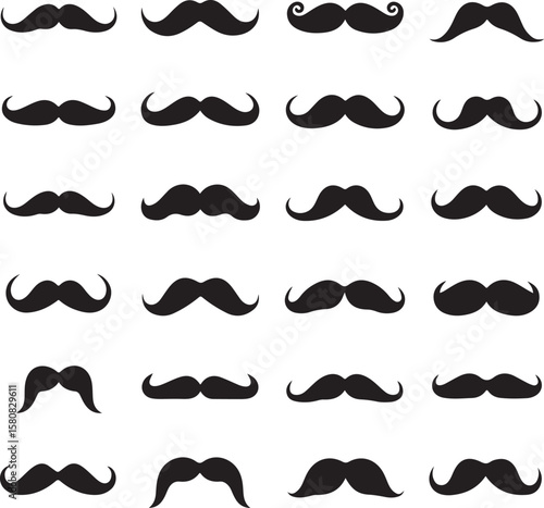 Variety of Mustache Styles A Comprehensive Set of Facial Hair Designs and Elements for Graphic Projects, Perfect for Design Needs 