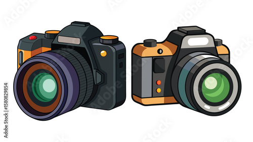 Digital SLR Camera with Lens Isolated on White Background for Photography and Vintage Equipment Design