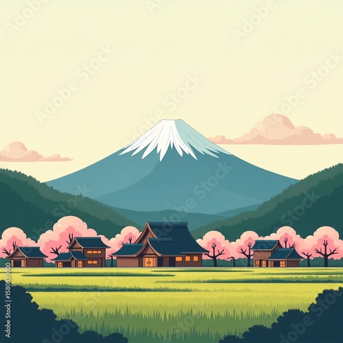 fuji mount japan vector illustration