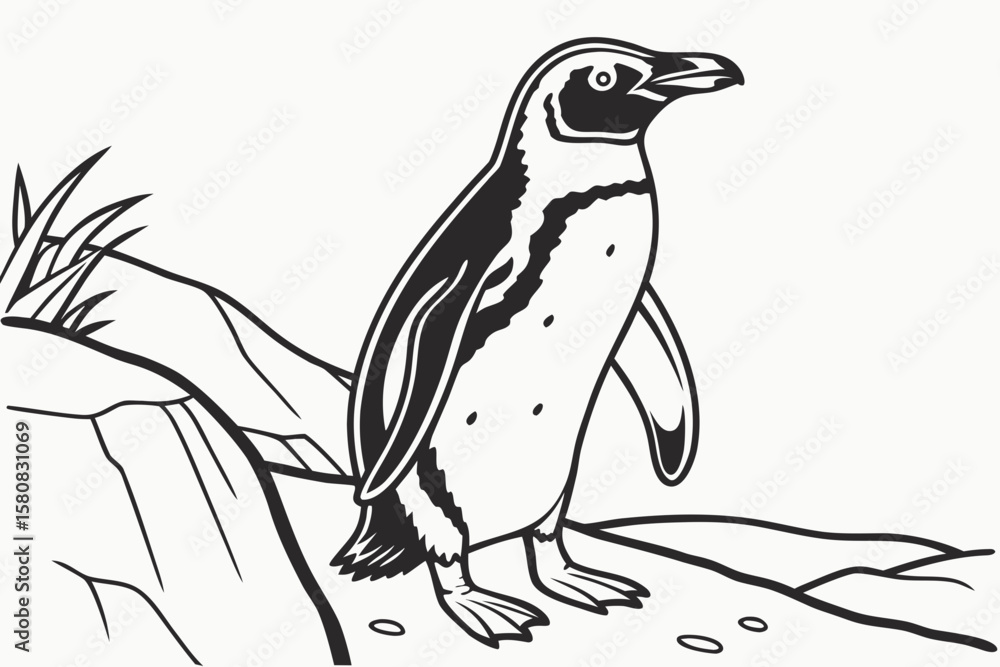 Naklejka premium coloring page line art the penguin black vector