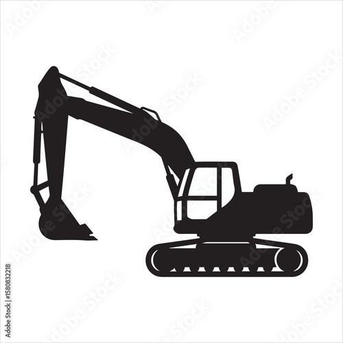 Black silhouette of a tracked excavator ready for construction work