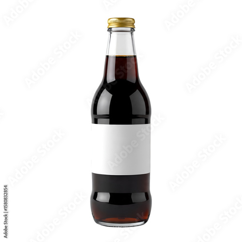 Glass Soda Bottle with Cola and Blank Label Mockup Isolated on White