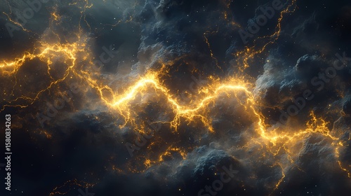 A bright yellow lightning bolt is seen in the sky