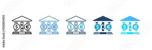 Currency Exchange icon set multiple style collection