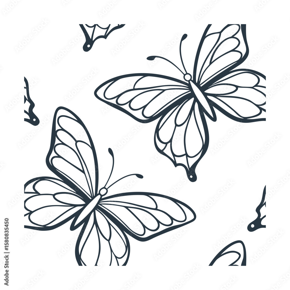 Obraz premium Dark blue butterfly pattern on with two complete butterflies fragments Insect Wing