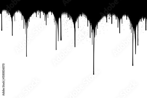 Black paint drips and splatter texture on a white background