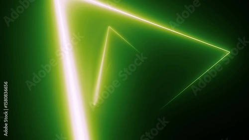 4K Abstract geometric neon background. Green Neon triangle lights background.