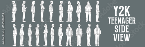 Architectural Drawings Y2k Teenager  vector illustration, side view, human person Minimal style hand drawn. Sections, Elevations, Floor Plans