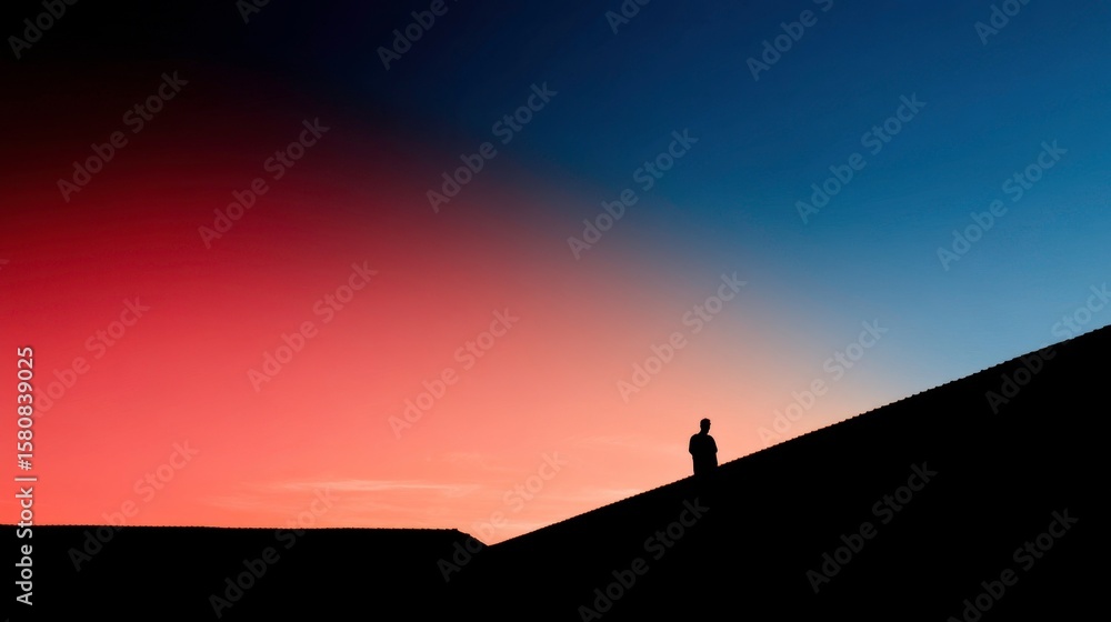 Fototapeta premium Silhouette Person Sunset Sky, Dark Shape, Colorful Sky Concept