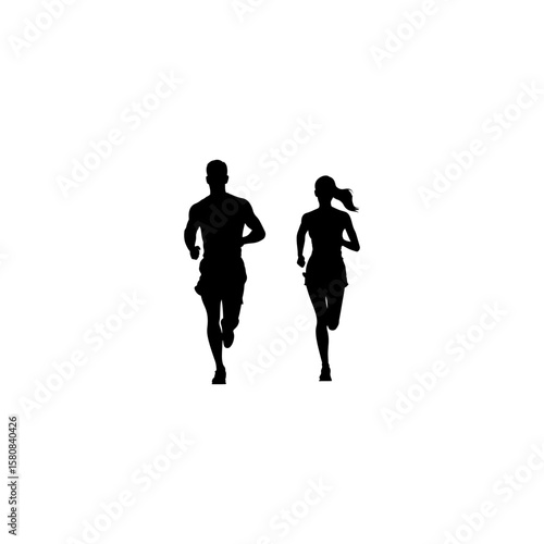Running Silhouette Icon – Male and Female Joggers Vector 