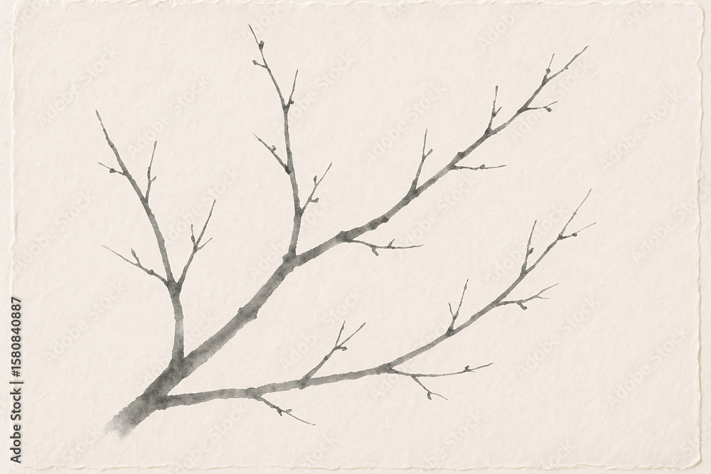 Fototapeta premium Minimalist Black and White Watercolor Tree Branch Illustration | Botanical Wall Art | Nature Home Decor