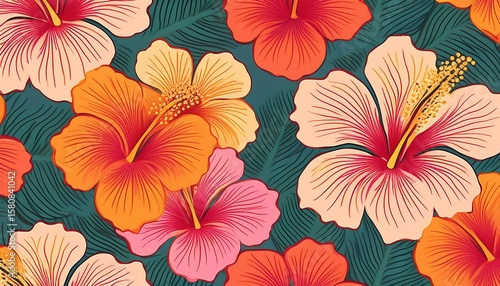 hibiscus flowers seamless pattern design hibiscus pattern orange pink hues flower seamless pattern