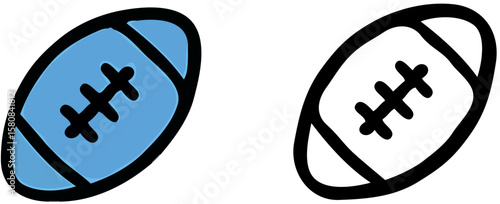 Two hand-drawn American footballs; one blue, one outlined in black.