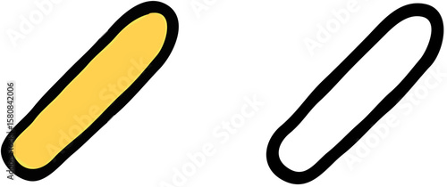 Two diagonally oriented oblong shapes; one filled yellow, the other outlined in black.