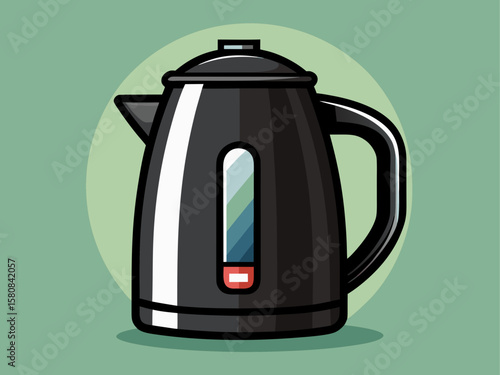 Modern black electric kettle with sleek design, isolated on a transparent background. Minimalist home appliance for kitchen or product display. Vector illustration