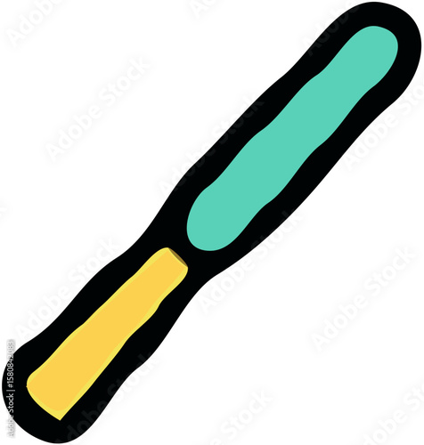 Stylized illustration of a nail file with a yellow handle and a turquoise filing surface.