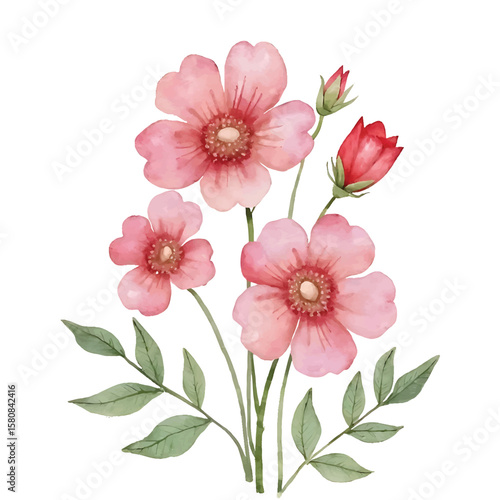 Pink Floral Watercolor Elegance: Delicate pink flowers with a touch of watercolor charm bring forth a sense of fresh, pure grace, perfect for a variety of uses, exuding natural beauty and vibrancy.