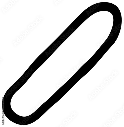 A simple, hand-drawn oblong shape, possibly representing a stylized object or abstract form.