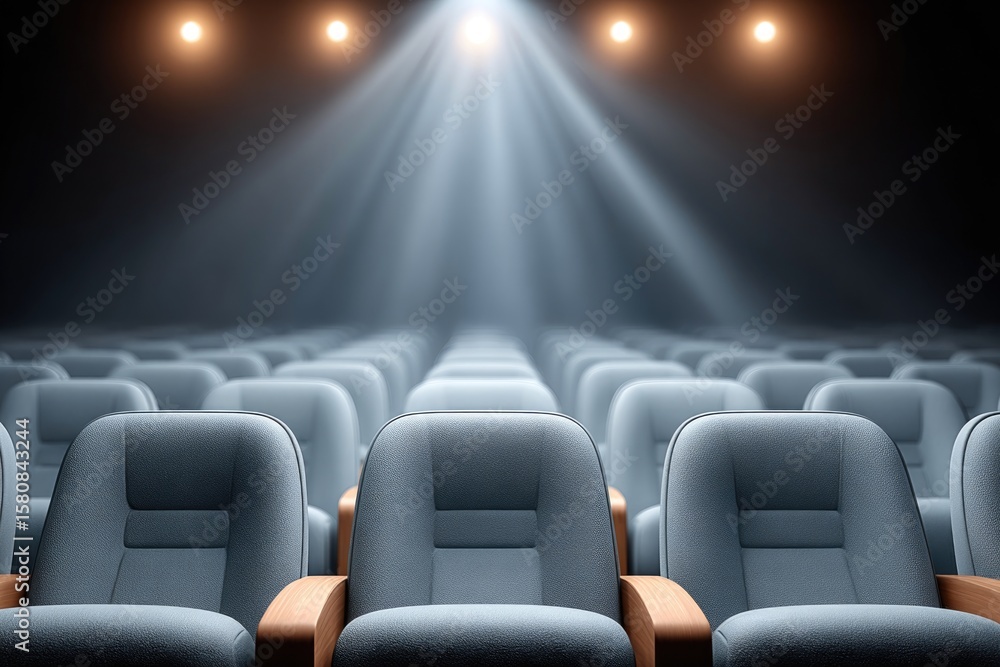 Fototapeta premium Modern Cinema Hall with Blue Armchairs and Spotlights