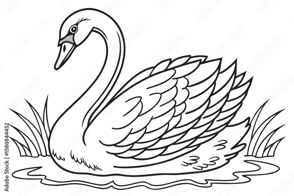 Fototapeta premium coloring page line art the swan black vector