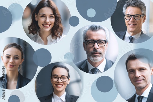 Collage of circles of business team faces of several people for userpic and profile picture , generative ai