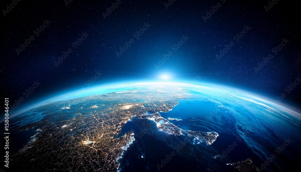 Fototapeta premium a breathtaking view of earth from space illuminated by soft blue light showcasing technology and the vastness of the universe