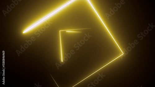 4K Abstract geometric neon background. Yellow Neon square lights background.