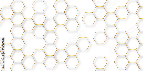 Abstract hexagon white background with shadow .golden background Futuristic blue neon honeycombs. Modern technology design. Vector illustration.	
