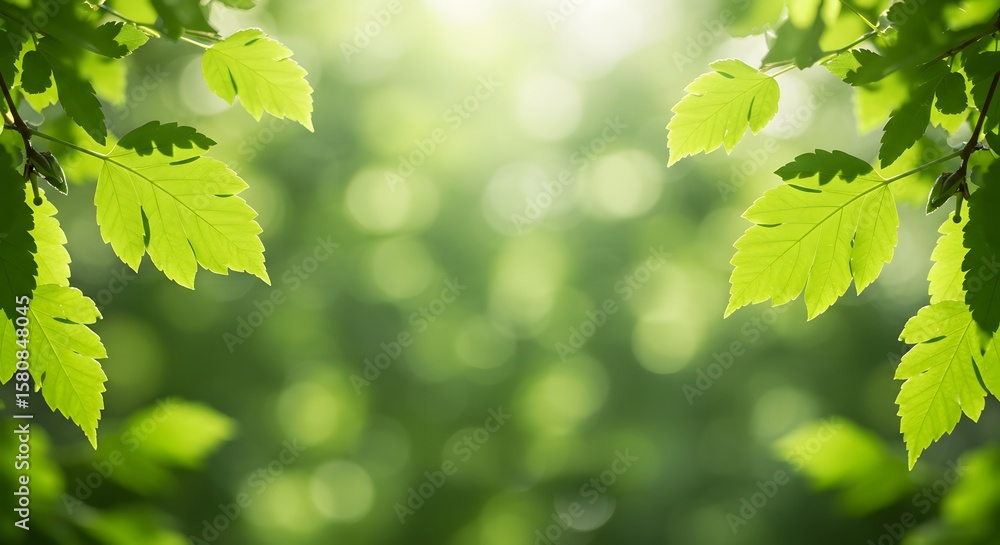 Green Leaves with Sunlight and Natural Bokeh Background Green Leaves with Sunlight and Natural Bokeh Background