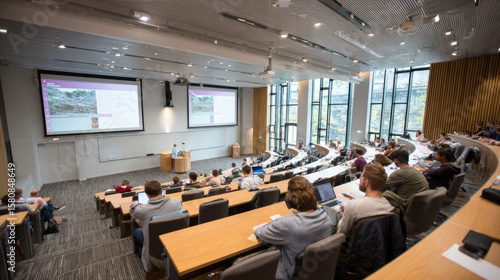 The university auditorium looks spacious and modernly equipped. A professional, comfortable and stimulating learning environment that encourages effective learning and development.