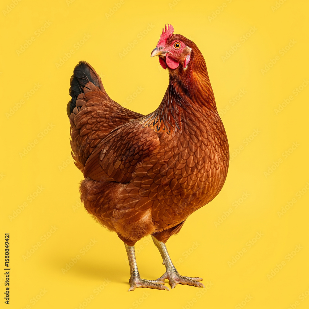 Fototapeta premium poule isolée sur un fond jaune