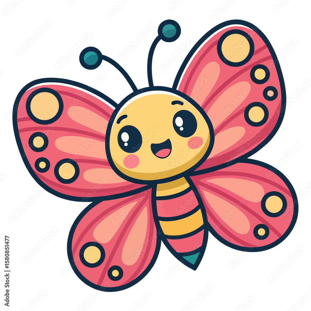 Obraz premium Cute Kawaii Cartoon Butterfly Icon — Adorable Vector Illustration