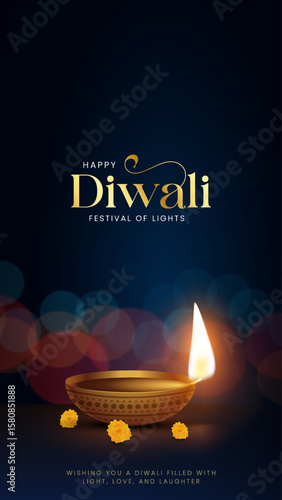 Happy Diwali - festival of lights colorful poster template design with decorative diya lamp. vector illustration.  Indian festival of lights Happy Diwali, holiday Background, Diwali celebration.