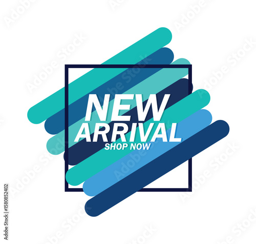 Modern Blue Diagonal Stripe New Arrival Shop Now Banner Graphic