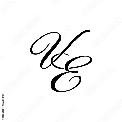 Elegant VE Monogram Logo in Black Script – Luxury Calligraphy Initial Design on White Background	
