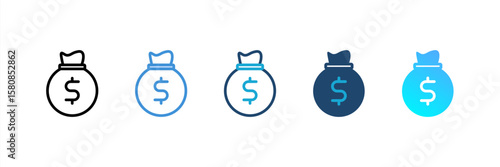 Money Bag icon set multiple style collection
