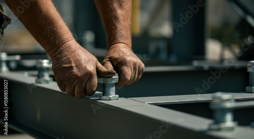 Man Tightening Bolts on Steel Structure
