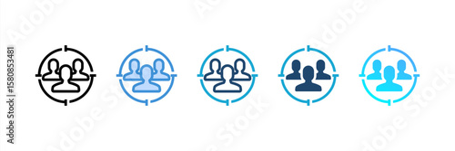Target Audience icon set multiple style collection