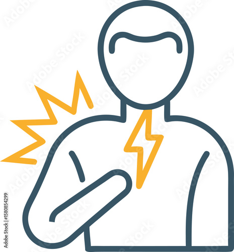 Shoulder pain line icon, Body pain concept, painful shoulder sign on white background, shoulder pain with lightning icon in outline style for mobile concept and web design. Vector graphics. stock illu