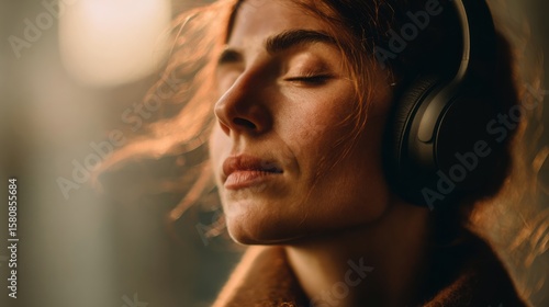 Woman Music Headphones Relaxation Focus