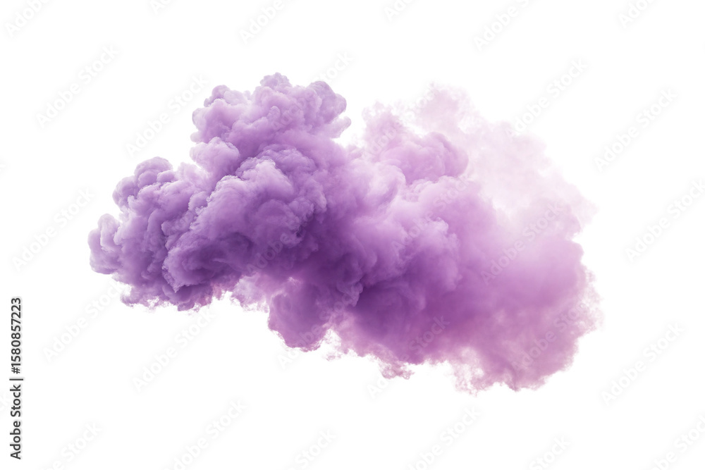 Fototapeta premium Dense purple cloud formation with rich violet and magenta tones creating dramatic atmospheric cloud texture, isolated on a transparent background
