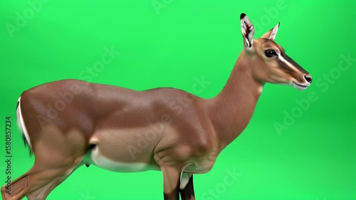 African Impala Antelope Standing on Green Screen for Easy Compositing